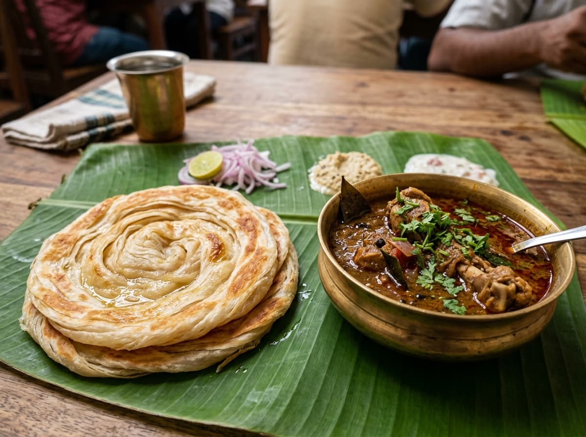 Flaky Bun Parotta with Salna